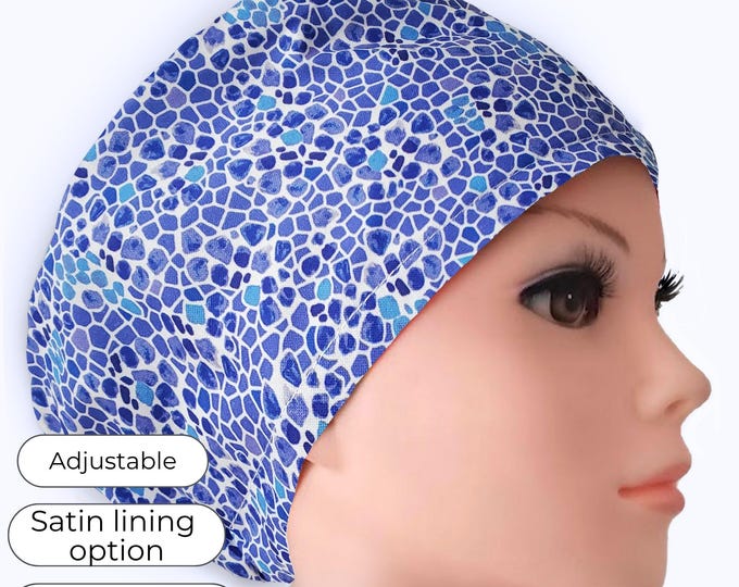 Euro Surgical Cap: Blue Mosaic, Satin Lining Option, Personalizable