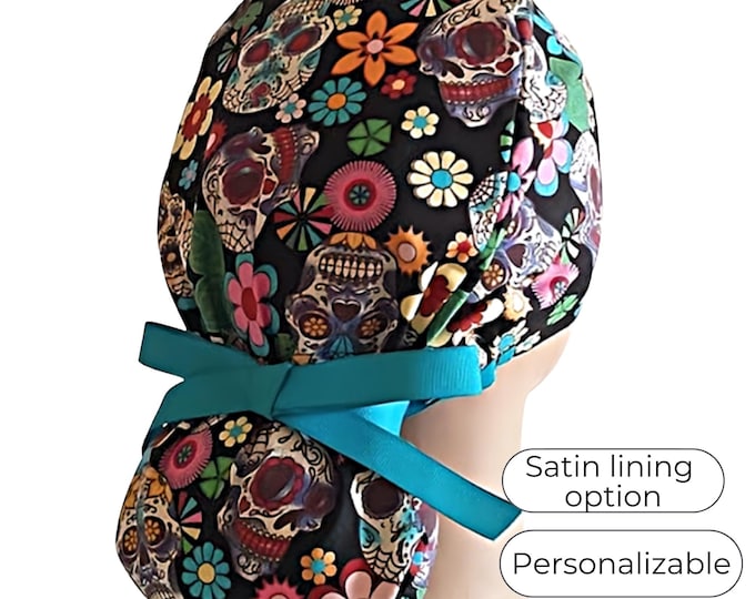 Day of the Dead Scrub Cap - Sugar Skull black - FifthCraftyStreet