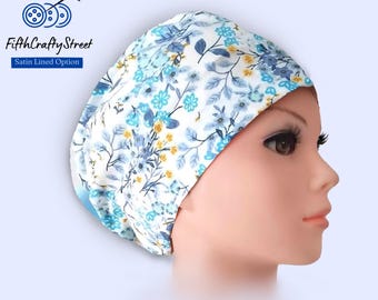 Euro Scrub Cap - Floral Surgical Cap  - Adjustable - Satin Lined option -