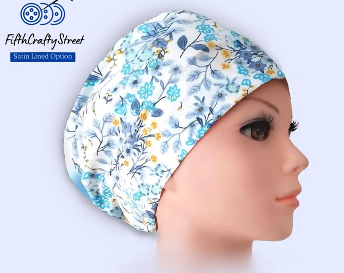 Euro Scrub Cap - Floral Surgical Cap  - Adjustable - Satin Lined option - FifthCraftyStreet