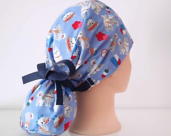 Blue Sky Scrub Hat Ponytail Scrub Cap 