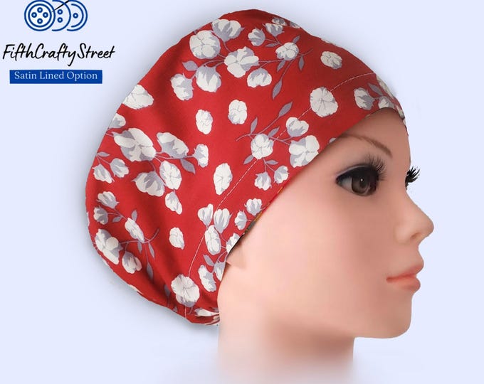 Crimson Cotton - Euro Scrub Cap - Adjustable - Satin Buttons Lined option