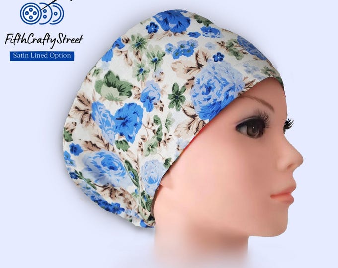 Royal Blue Rose - Euro Scrub Cap - Adjustable - Satin Buttons Lined option