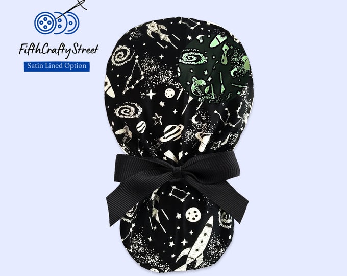 Glow-in-the Dark Space -  Satin Lined Surgical Cap - FifthCraftyStreet