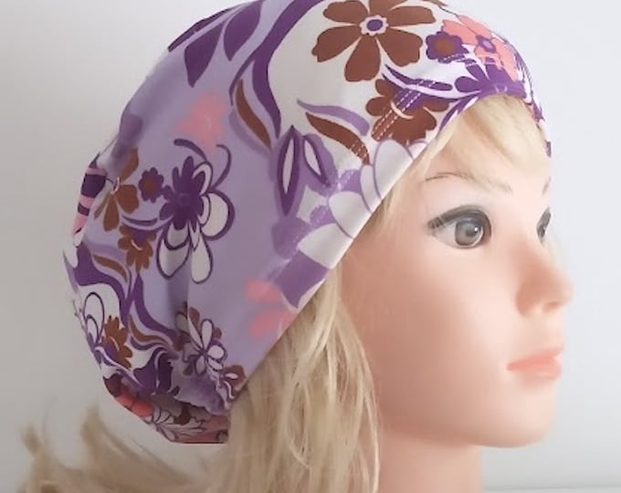 surgical stretchy scrub hat, periwinkle flowers scrub cup - FifthCraftyStreet