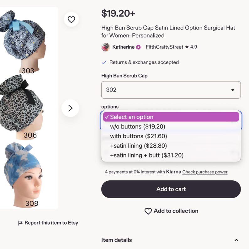 Puede incluir: Una selecci&oacute;n de gorros de exfoliaci&oacute;n de mo&ntilde;o alto con varios patrones y colores. Los gorros se muestran en cabezas de maniqu&iacute;. Las opciones incluyen forro de sat&eacute;n y botones. El precio comienza en $19.20.