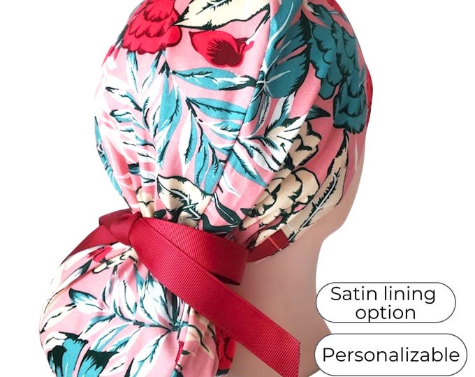 Ponytail Scrub Cap - Surgical Cap - Satin Lined - Personalization option - FifthCraftyStreet