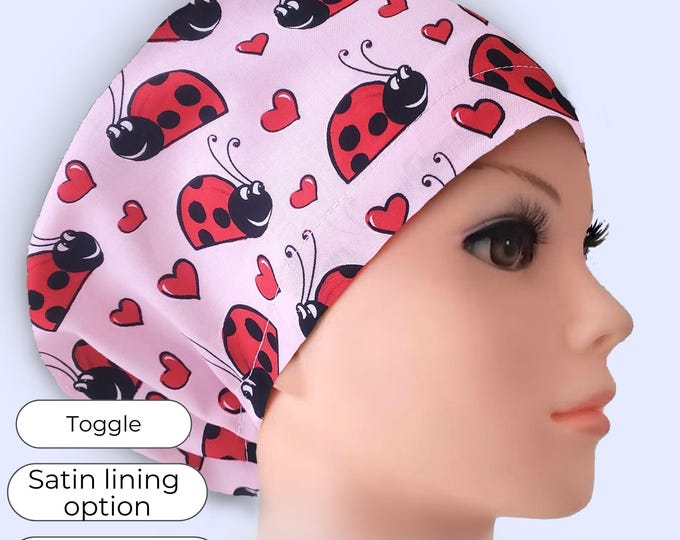 Ladybug Euro Scrub Cap Satin Lined option Surgical Hat