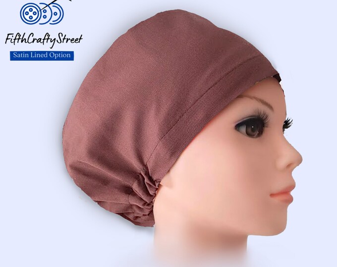 Euro Scrub Cap - Brown Solid - Adjustable - Satin Lined Scrub Cap - FifthCraftyStreet