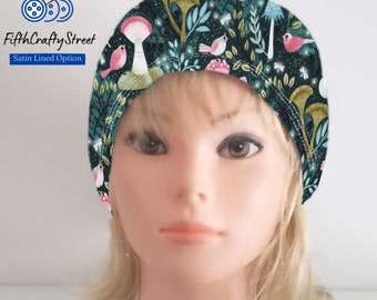 Mushrooms - Birds - Stretchy Scrub Caps - Surgical Euro Scrub Cap -