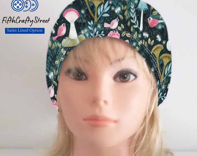Mushrooms - Birds - Stretchy Scrub Caps - Surgical Euro Scrub Cap - FifthCraftyStreet