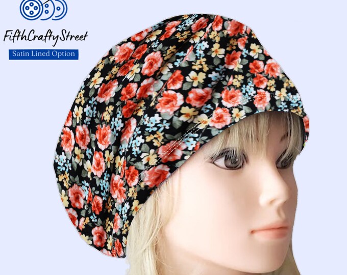 Stretchy Scrub Caps - Surgical Euro Scrub Cap - Roses - FifthCraftyStreet