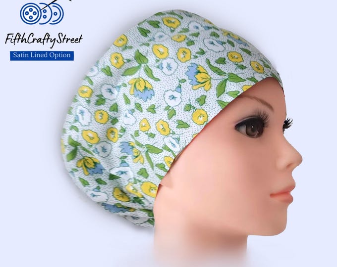 Floral Scrub Hats for Short Hair- Satin Lined option