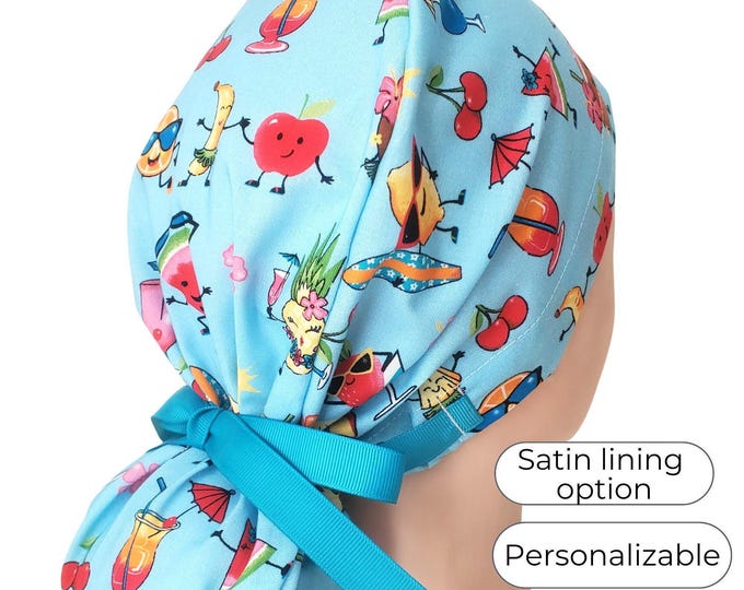 Fruits Ponytail Scrub Cap: Cotton Surgical Cap with Satin Lining