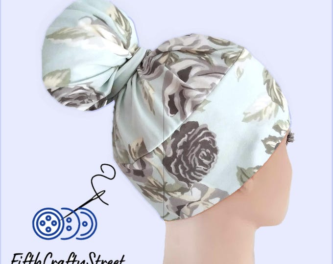 High Bun Scrub Cap, Stretchy Knit Jersey Hats, Floral - FifthCraftyStreet