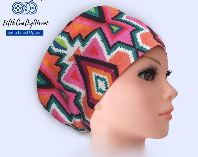 Euro Scrub Cap - African Print - Adjustable - Satin Lined option - FifthCraftyStreet