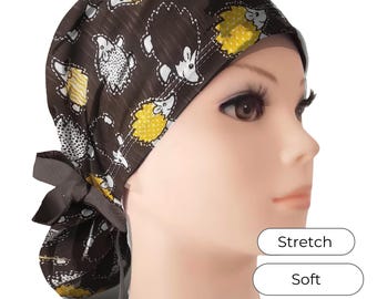 Hedgehog Ponytail Scrub Cap Knit Cotton (t-shirt fabric) Personalizable