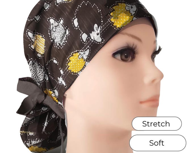 Hedgehog Ponytail Scrub Cap Knit Cotton (t-shirt fabric) Personalizable