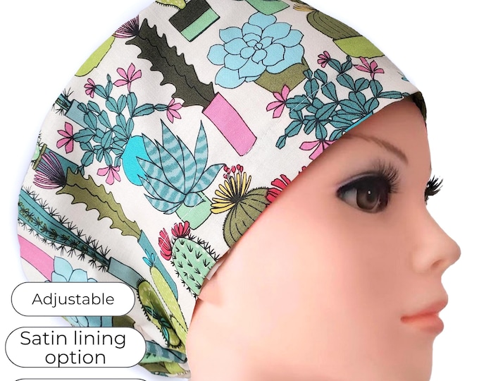 Euro Surgical Cap: Succulent, Cactus, Satin Lining Option, Personalizable