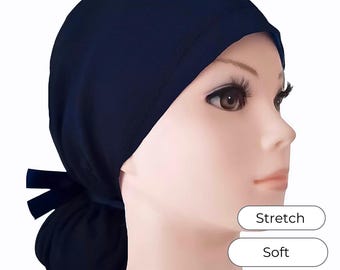 Ponytail Scrub Cap - Navy Stretchy Cotton with Adjustable Toggle