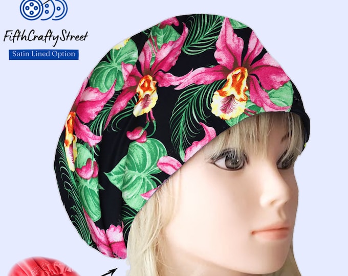 Floral Stretchy Scrub Caps - Surgical Euro Scrub Cap - FifthCraftyStreet