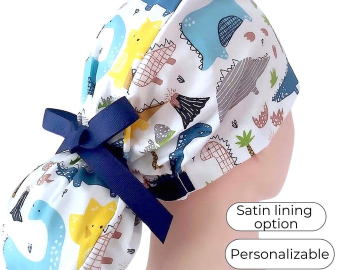 Dinosaurs Surgical Cap with Satin Lined option - FifthCraftyStreet