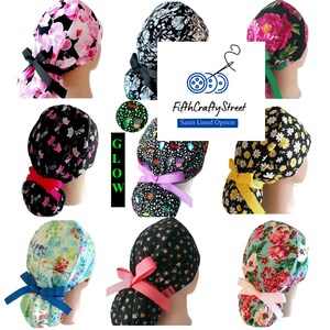 Satin Lined Scrub Caps Ponytail style for women- FifthCraftyStreet