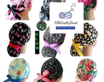 Satin Lined Scrub Caps Ponytail style for women- FifthCraftyStreet