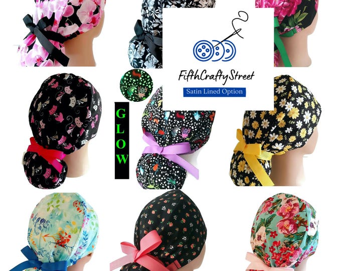 Satin Lined Scrub Caps Ponytail style for women- FifthCraftyStreet