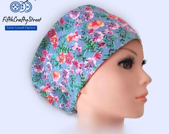 Floral - Euro Scrub Cap for Women - Adjustable - Satin Lining option