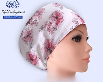 Euro Scrub Cap - Adjustable by toggle - Satin Lining option - Watercolor Flowers - FifthCraftyStreet