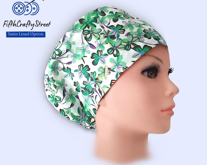 Euro Scrub Caps - Adjustable - Floral - Satin Lining option -