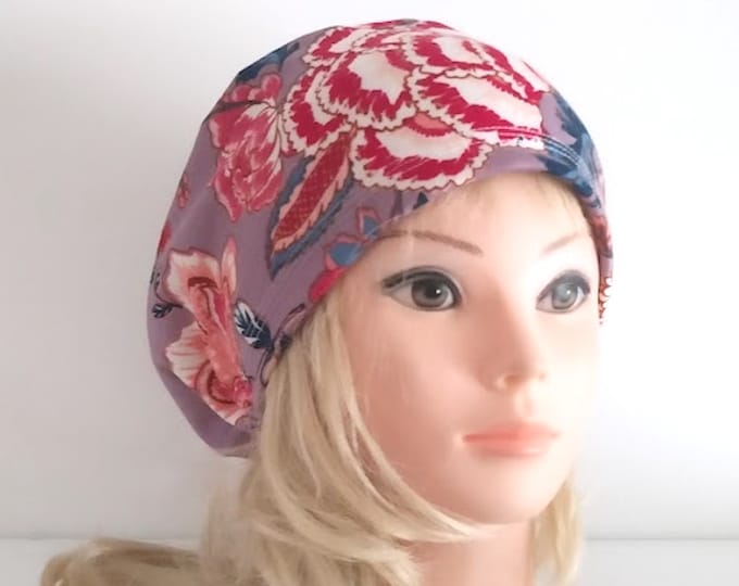 surgical euro scrub hat, purple stretchy scrub cup, handmade quick ship USA - FifthCraftyStreet