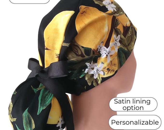 Tropical Fruit Ponytail Scrub Cap for Women - Guava Surgical Cap with Satin Lined Option - FifthCraftyStreet
