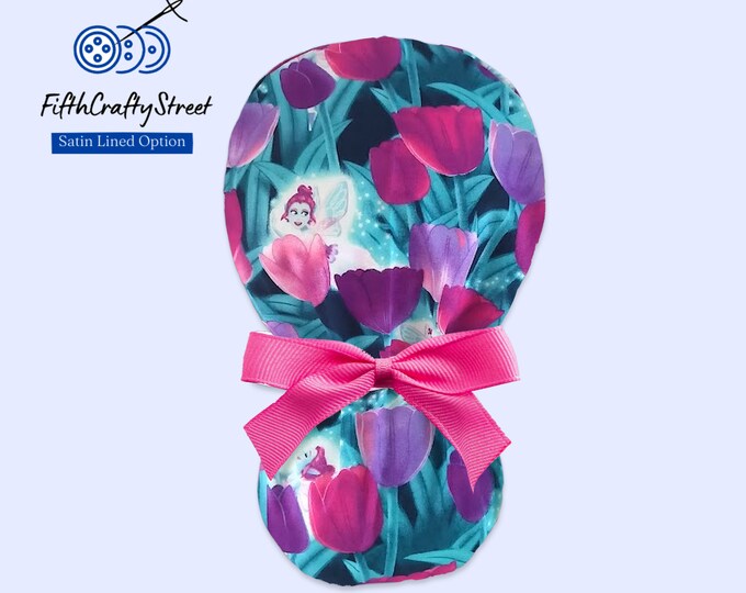 Tulips Glow in the Dark Scrub Caps Ponytail - Satin Lining option - FifthCraftyStreet