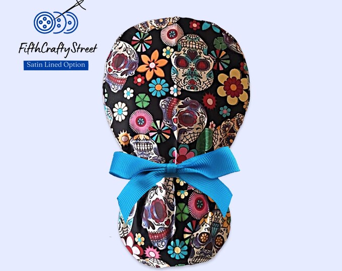 Day of the Dead Scrub Cap - Sugar Skull black - FifthCraftyStreet