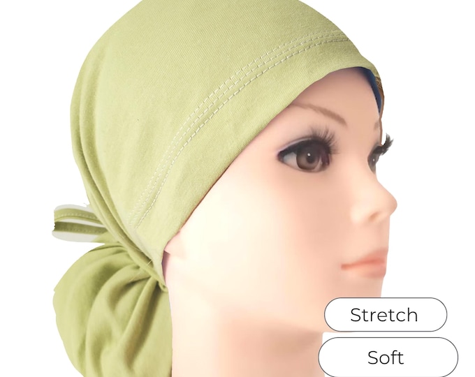 Stretchy Ponytail Scrub:  Lime solid Jersey Soft Adjustable Nurse Cap