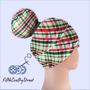 High Bun Scrub Cap, Stretchy Knit Hats, Christmas pathern -