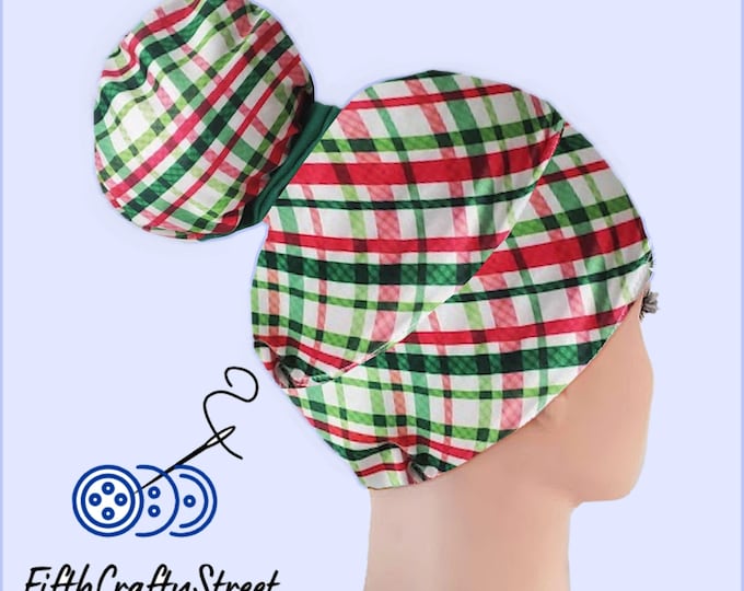 High Bun Scrub Cap, Stretchy Knit Hats, Christmas pathern - FifthCraftyStreet