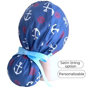 Ancor Ponytail Scrub Cap - Surgical Cap Satin Lined Option - FifthCraftyStreet