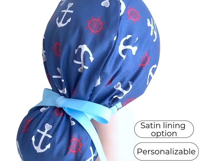 Ancor Ponytail Scrub Cap - Surgical Cap Satin Lined Option - FifthCraftyStreet