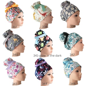 satin scrub hat, curly hair cap, floral hair cap