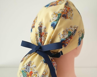 Ponytail Scrub Cap: Halloween Cotton Scrub Hat with Satin Lining