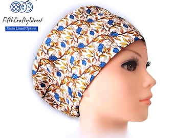 Euro Scrub Caps - Adjustable - Satin Lined option - bunny in blue jacket -