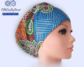 Casquette Euro Scrub - Imprimé africain avec paillettes - Ajustable - Option doublée de satin