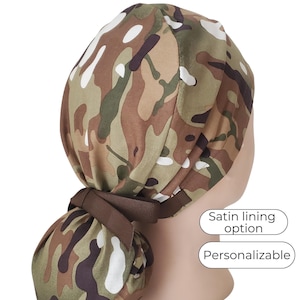 Camo Ponytail Scrub Cap for Women: Satin and Personalization Option