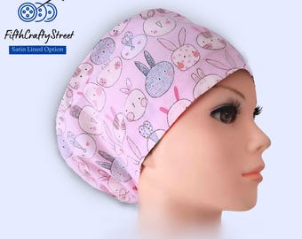 Easter Bunny Euro Scrub Caps - Adjustable - Satin Lining option -