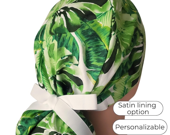 Tropical Breeze Ponytail Scrub Cap - Surgical Cap - Satin Lined option