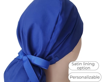 Royal Blue Ponytail Scrub Cap for Women - Surgical Cap with Satin Lined Option