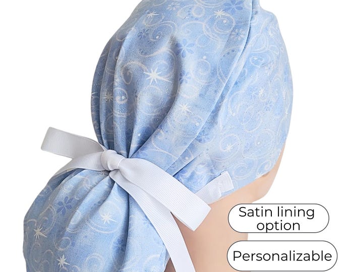 Sparkle Ponytail Scrub Cap Satin Lined option: Christmas